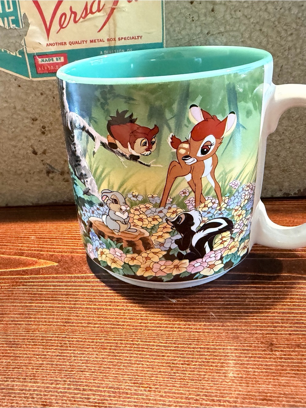 Vintage Disney Bambi Ceramic Mug in Aqua and White